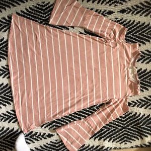 Long sleeve striped cold shoulder asymmetrical pink white dress